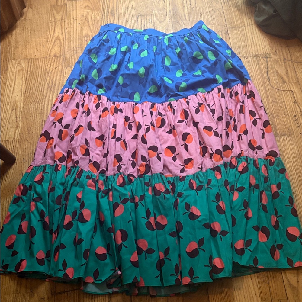 kate spade Multicolor Tiered Fruit-Print Maxi Skirt - Blue, Pink & Teal NWOT - Picture 5 of 10